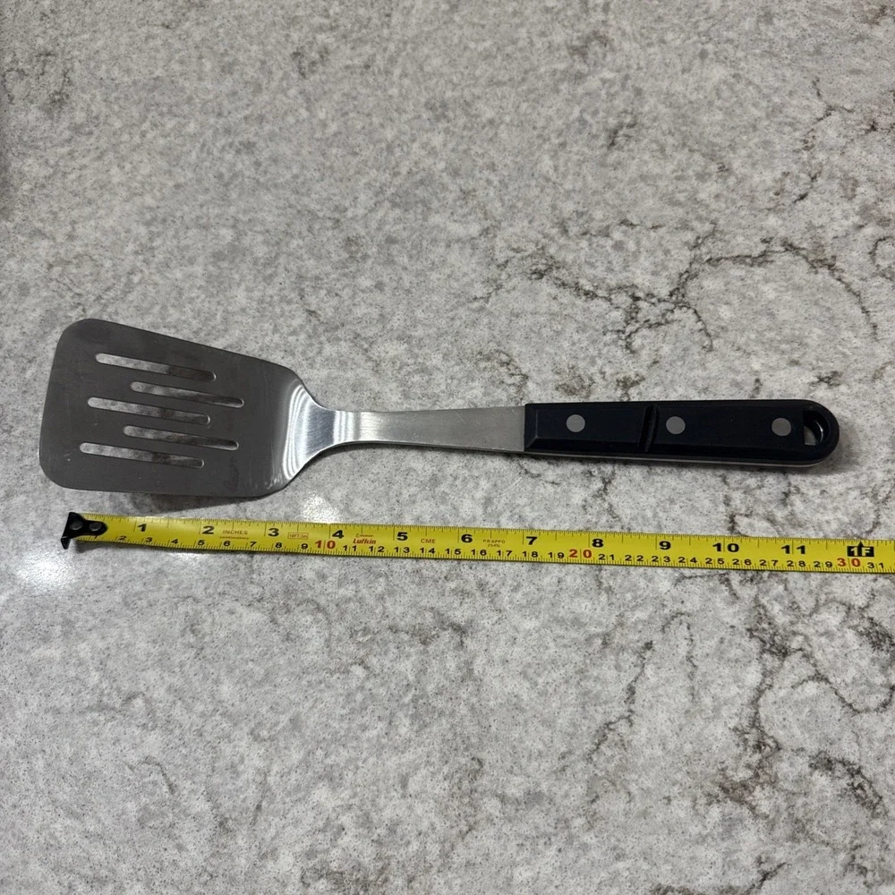 Vintage CK Stainless Steel Slotted Spatula Turner Heavy Duty Melt Marks 12 In